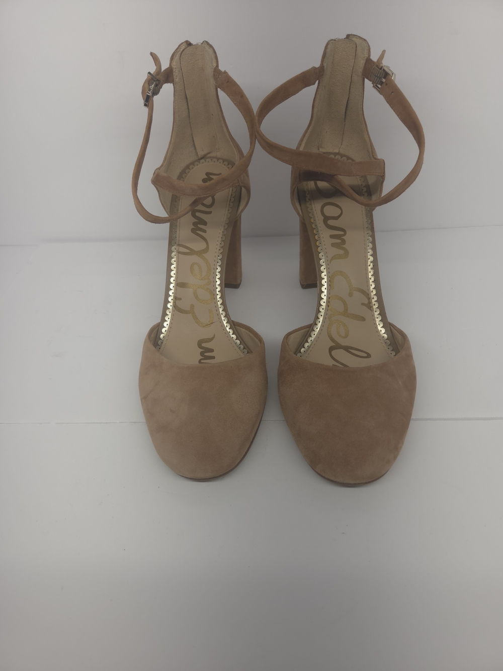 Sam Edelman Tan Suede Ankle-Strap Block Heel Pumps Size 10M